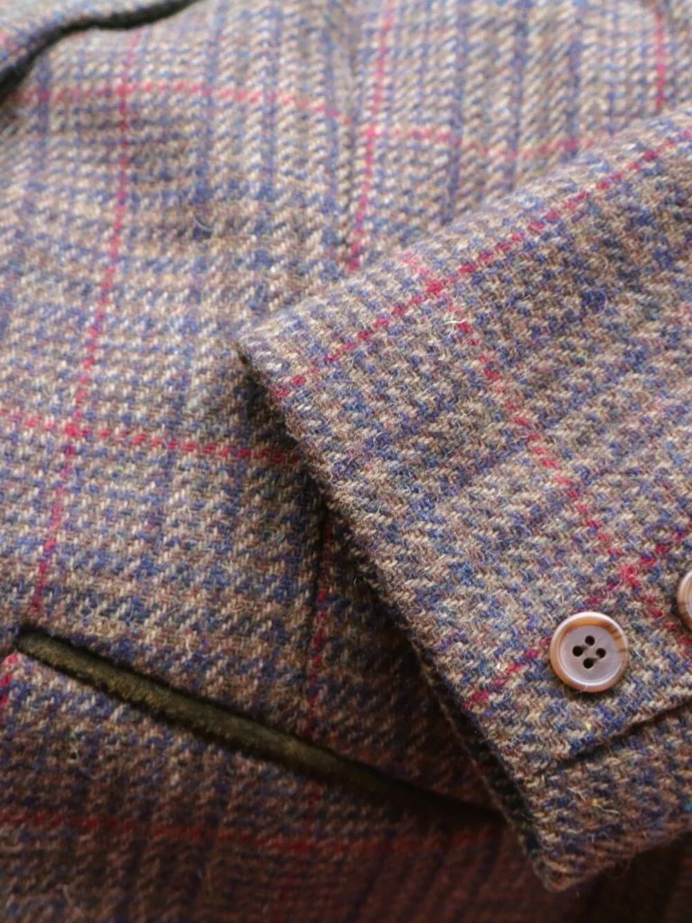 Vintage Wool Plaid Blazer Suede Trim Jacket Women 12 Made in Russia